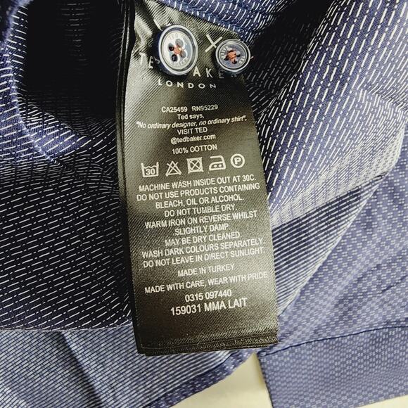 NWT Ted Baker Lait Navy Blue Dobby Geo Print Button Down Shirt Cotton Size 1 34 - Picture 8 of 13